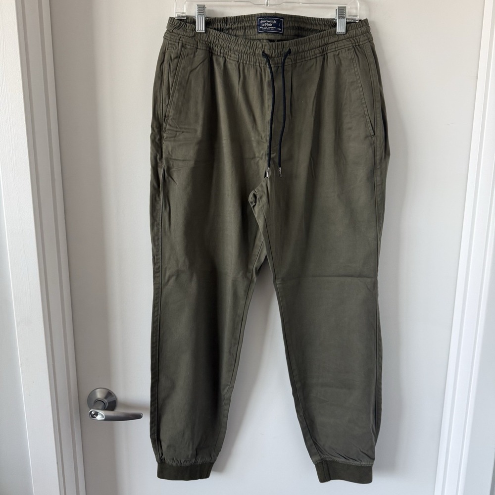 NWT Abercrombie & Fitch Cotton Twill Joggers Pants Mens L Pull On Elastic Waist